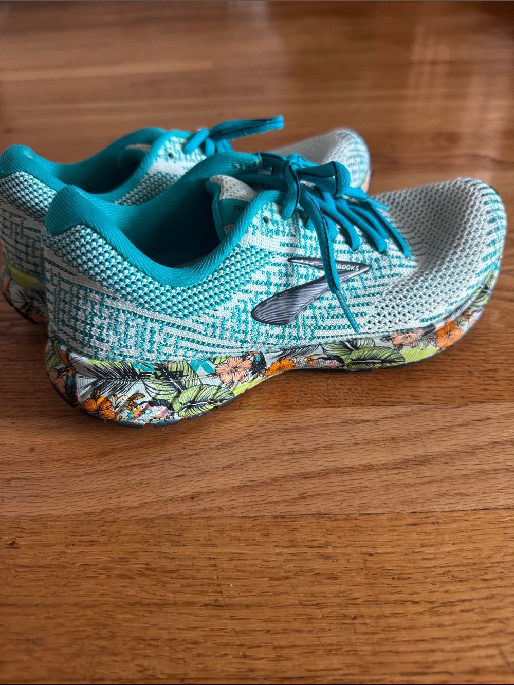 Brooks Revel 3 Teal Floral-Patterned Running Sneakers
